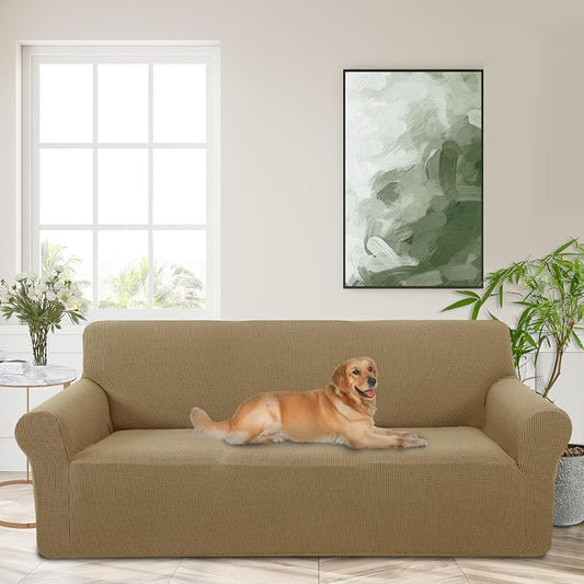 Stretch Couch Covers for Sofa Washable, Large, Sand | 3seat sofa covers for 3 cushion couch, Furniture Protector Couch Slipcover cubre sillones para sala for Kids, Dogs by LuxshareHome