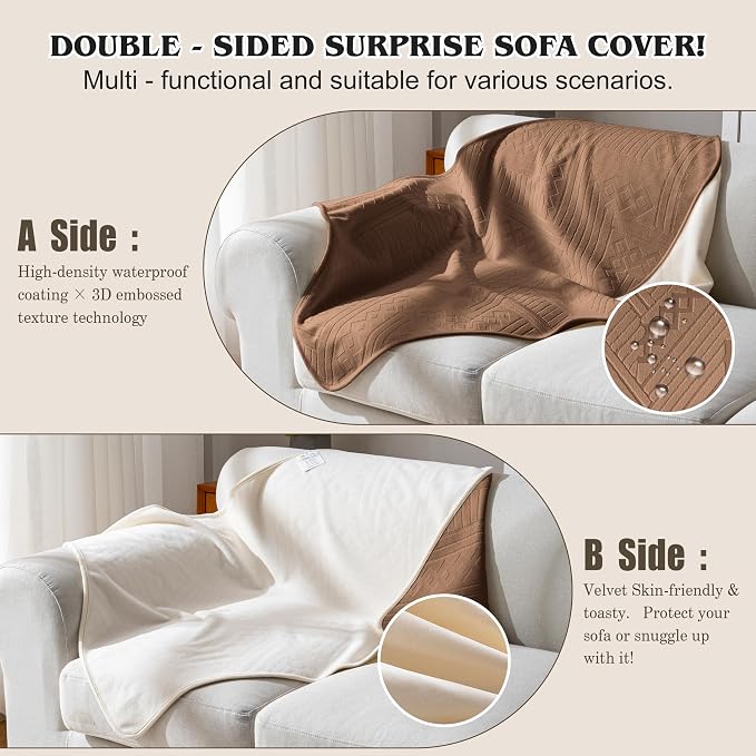 Waterproof Recliner Chair Cover - Washable Double-Sided Velvet and Pattern Reversible Cover for Couch, Bed, Sofa Protection for Dogs, 30x40in/Brown - Image 2
