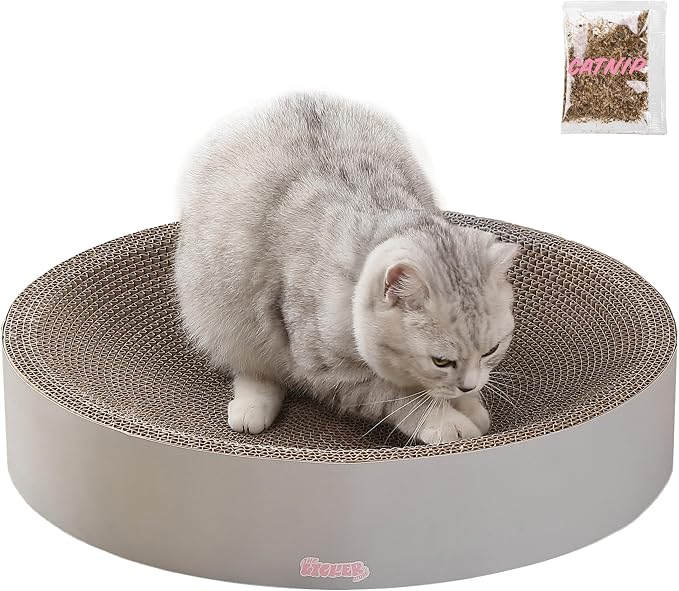 CSR1010K Nelson 20.13" Modern Cardboard Round Bowl Cat Scratcher with Catnip, Fog by THELICKERSTORE