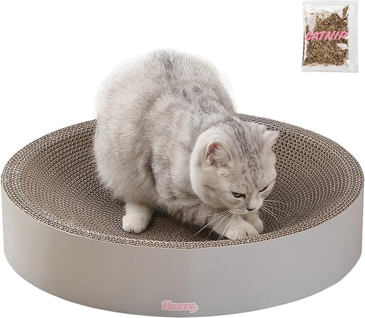 CSR1010K Nelson 20.13" Modern Cardboard Round Bowl Cat Scratcher with Catnip, Fog by THELICKERSTORE