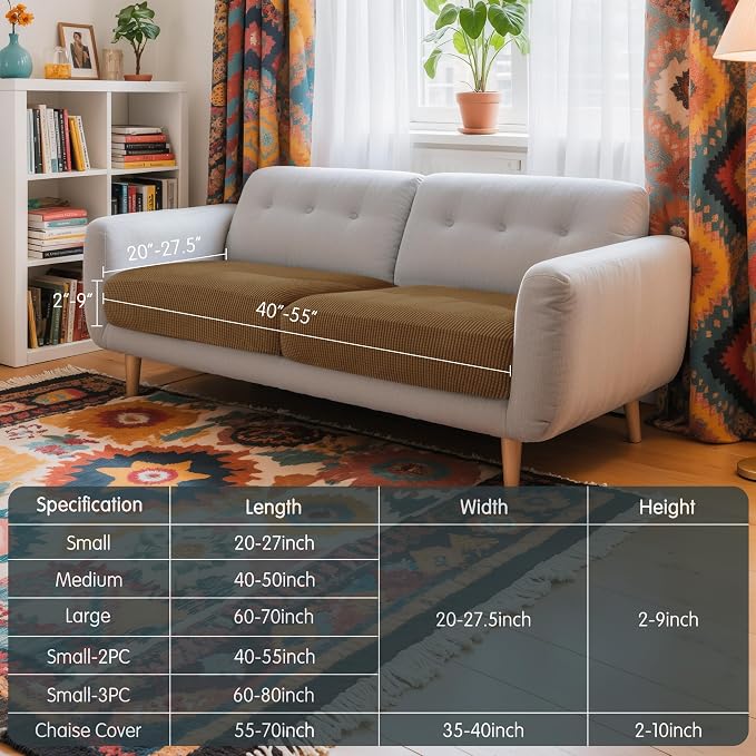 Hokway Stretch Couch Cushion Covers, 2 Piece Individual Sofa Cushion Slipcovers，Jacquard Sofa Seat Slipcover Set, Non-Slip Protector for Cushion (Coffee,Small-2PC) - Image 3