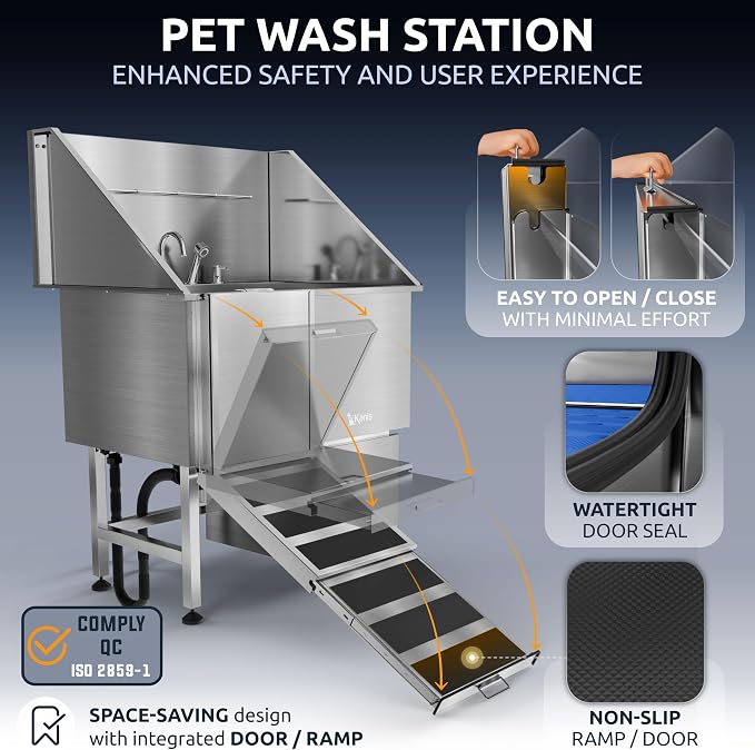 KANIS Professional Dog Washing Station 304 Stainless Steel Pet Wash Sink | Grooming Bathtub w/Shower, Floor Grates and Storage for Large, Medium & Small Pets - Image 4