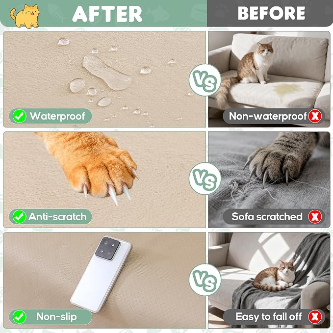 LOllON Cat Scratch Couch Cover Waterproof 118"x71" Non-Slip | Pet-Friendly Couch Protector, Anti-Scratch & Waterproof Sofa Cover For Cats Dogs Kids, Machine Washable - Image 9