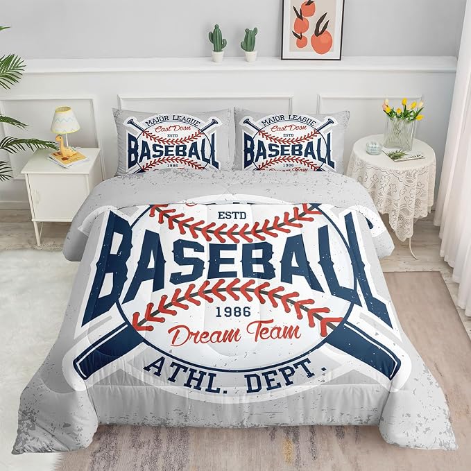 Vintage Sports Baseball Comforter Set 3D Baseballs Printed Bedding Set with 1 Comforter and 2 Pillowcases for Boys and Girls Bedroom All Season(Baseball Twin) by SmellSunshine