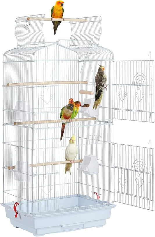 Yaheetech 41'' Open Top Medium Size Quaker Parrot Bird Cage Cockatiel Indian Ring Neck Sun Parakeet Green Cheek Conures Lovebird Budgie Canary Finch Parrotlet Bird Cage, White by Unknown