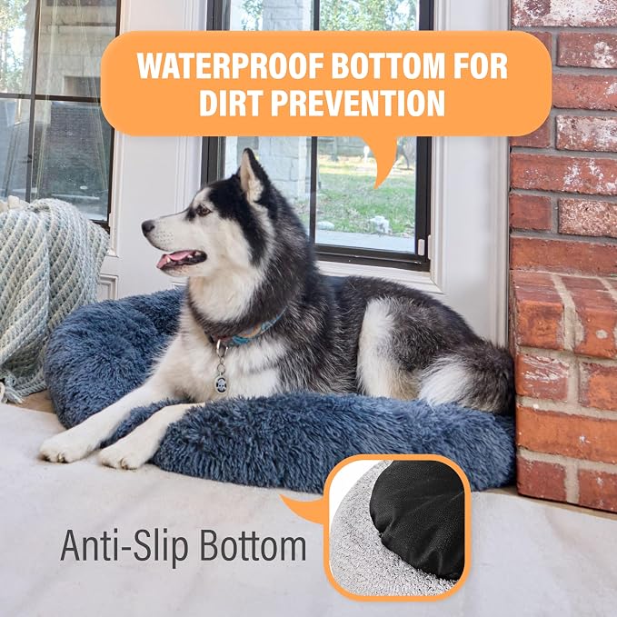 Active Pets Premium Medium Donut Dog Bed, Fits Up to 45 lbs, Machine Washable Cushion, Plush Long Pile Faux Fur Fabric, Portable Dark Gray Pet Bed Furniture for Puppies Adult Canines & Cats - Image 7