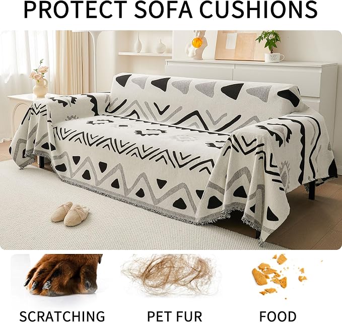 HAOMAIJIA Non Slip Couch Cover Sofa Covers for 3 Cushion Couch Washable sectional Couch Covers for Dogs pet Furniture Protector Couch Cover Blanket for Living Room (My-Black, 91"x134") - Image 6