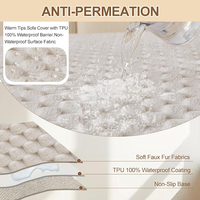 Waterproof Couch Covers for Dogs Washable, Pet sectional Sofa Cover | Non Slip Fuzzy Couch Slipcovers for 3 Cushion, Furniture Protector,Scratch Resistant Couch Covers for Sofa (Cream,35"x 71") - Image 4