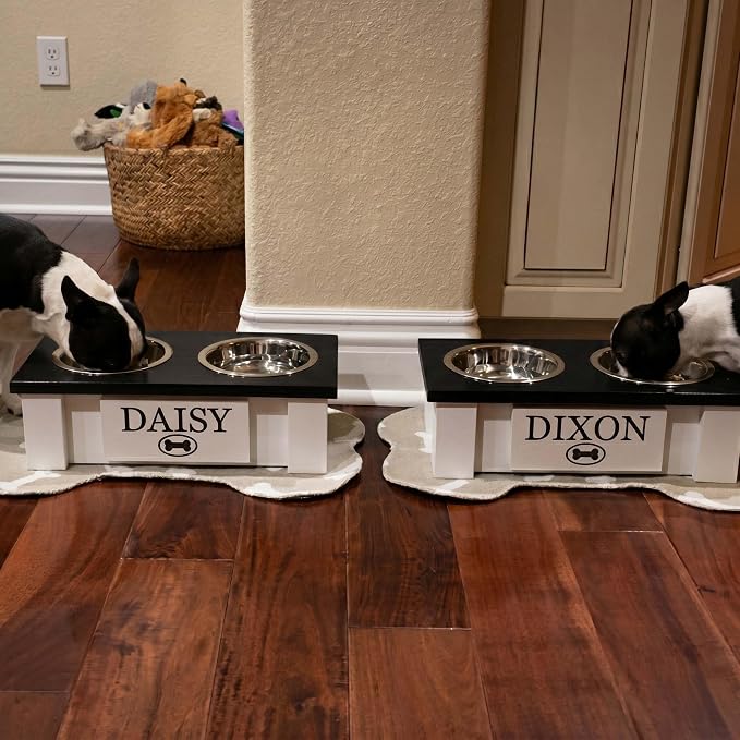 Elevated Dog Bowls for Small Dogs, Personalized Food Stand for Toy Breed | Farmhouse Style, Elevated Wood Stand, Storage Container, Stainless Steel Bowls, Raised Anti-Slip Feeder, Made in USA - Image 4