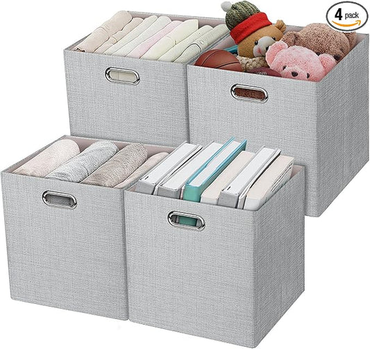 Posprica 11 Inch Cube Storage Bins for Organization, Fabric Storage Cubes Closet Storage Bins for Cube Organizer, Thick and Heavy Duty Storage Baskets for Shelves, 4pcs, Sliver Grey by Posprica