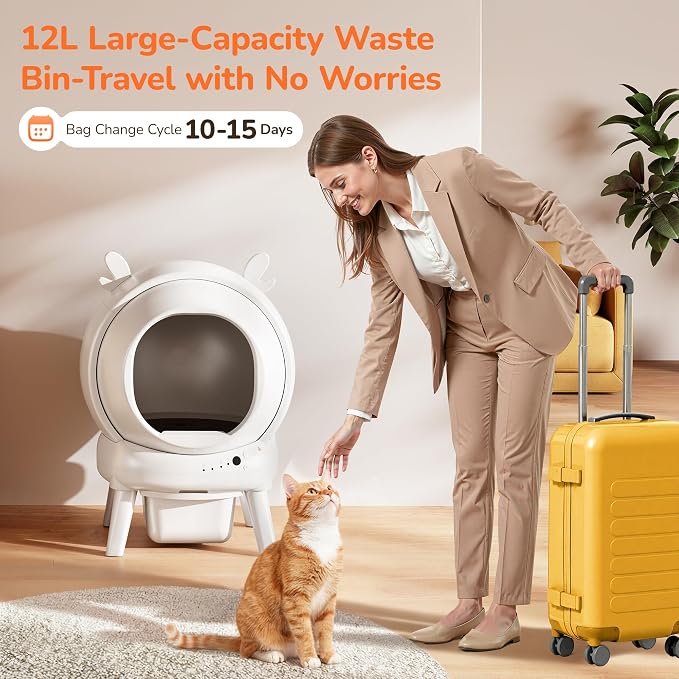 Automatic Self Cleaning Litter Box, Cat Litter Box with APP Control, 65L Globe & Dual Safety Sensors, Robot Litter Box, 1 Roll Garbage Bags and Litter Mat, <35DB, for Multiple Cats, White - Image 6