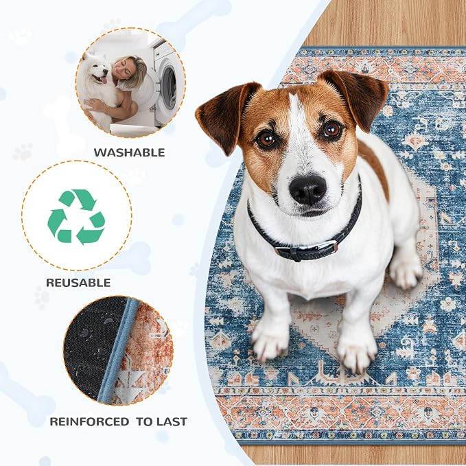 Lahome Super Absorbent & Leakproof Washable Dog Pee Pads - 2 Pack Value Set - Waterproof, Non-Slip Reusable Pads for Puppy Training, Crates & Whelping (24"x24", Beige Blue) - Image 6
