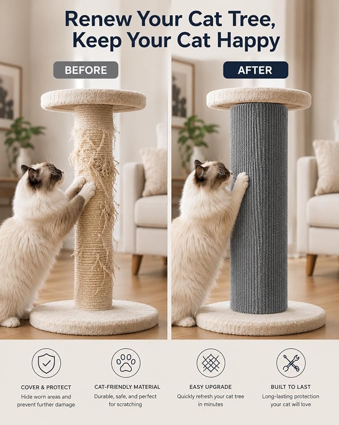 Corner & Wall Cat Scratch Mat (Grey, 23.6''x11.8'', 3-Pack), Self-Adhesive Trimmable Cat Scratcher, Wall Mounted Scratching Pad for Indoor Cats, Sofa Furniture Protector, Cat Post Cover Replacement - Image 2