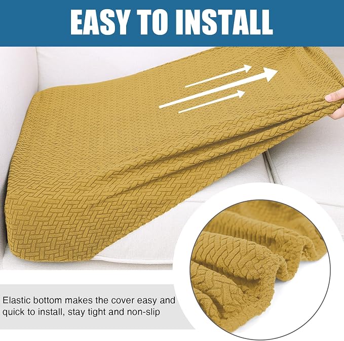 Smiry Waterproof Couch Cushion Covers, Non Slip Seat Cushion Covers | Stretch Jacquard Sectional Sofa Slipcover, Washable Elastic Furniture Protector for Pets, Kid, Medium, Ginder Yellow - Image 4