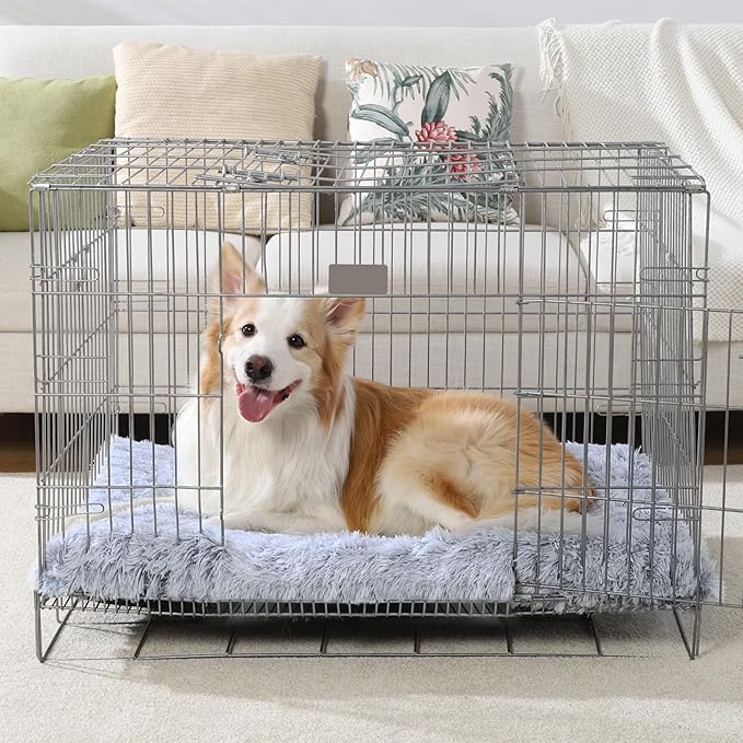 Large Dog Bed Crate Pad 35", Washable Soft Plush Pet Mats for Sleeping Grey | Machine Washable, Anti-Slip Bottom, Kennel Pad 35*23 inch, Warm Cozy, Easy to Care, Large dog breeds 55lbs - Image 3