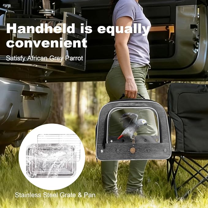 halinfer Bird Carry Carrier to Transport Large Size Parrot, Portable Bag with Metal Tray and Grid for Medium and Large Birds Like African Grey, Long Tail Cockatiel and Parrot - Image 5