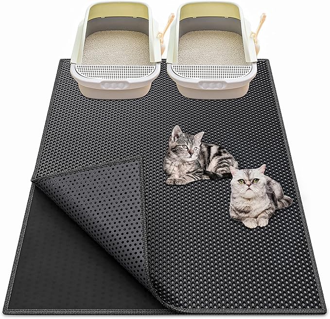 Waretary Large Cat Litter Mat, 36"x30" Waterproof Scatter Control Black | Double Layer Litter Recycling, Easy to Clean, Non-Slip, Durable, Paw-Friendly, Safe & Odorless, Fits Large Litter Boxes by Createabetterlifeforyou