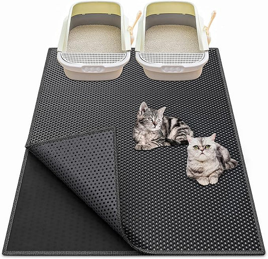 Waretary Large Cat Litter Mat, 36"x30" Waterproof Scatter Control Black | Double Layer Litter Recycling, Easy to Clean, Non-Slip, Durable, Paw-Friendly, Safe & Odorless, Fits Large Litter Boxes by Createabetterlifeforyou