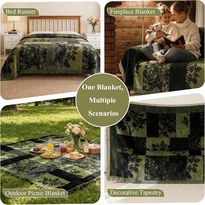 STACYPIK Vintage Green Couch Covers for Sectional, Floral Sofa Covers | Patchwork Jacquard, Chenille, Pet Friendly Sofa Protector Blanket for 3 Cushion Couch Farmhouse Jacquard Sofa Throw-71X150IN - Image 5
