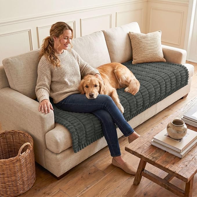 hyha Couch Cover for Dogs, Washable Non Slip Plush Flannel Sofa Protector | Thick Flannel, Silicone Anti-Slip Backing, Pet Hair & Scratch Protection, Fits Sofa & Loveseat (35.4" x 95") - Image 2