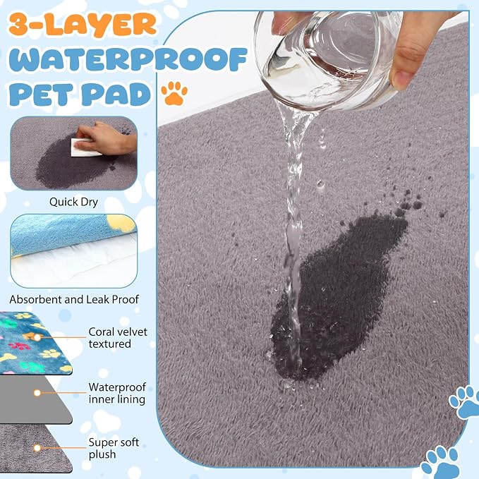 Tegeme 6 Pcs Waterproof Dog Blanket 30 x 20 Inch Paw Print Pet Blanket for Dogs Cats Puppy Washable Soft Fluffy Fleece Rug Flannel Throw Warm Sleep Mat for Kitten Doggy - Image 4