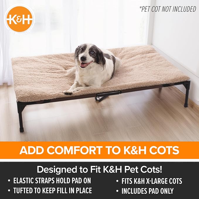 K&H Pet Products Dog Cot Pad (Cot Sold Separately), Pillow-Top Comfort Bed for K&H XL Elevated Dog Beds, Soft & Fluffy, Secure Fit Straps, Machine Washable, Portable - Extra-Large 50 X 32 Tan Fleece - Image 3