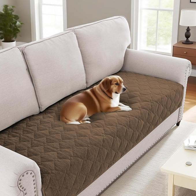 H.VERSAILTEX Couch Cover Chenille Pet Fuzzy Sofa Covers for 3 Cushion Couch Anti Slip Washable Sofa Slipcovers with Strap Soft Couch Protector Cover for Dogs Cats Kids(34.5" x 82", Coco Mocha) by HVERSAILTEX