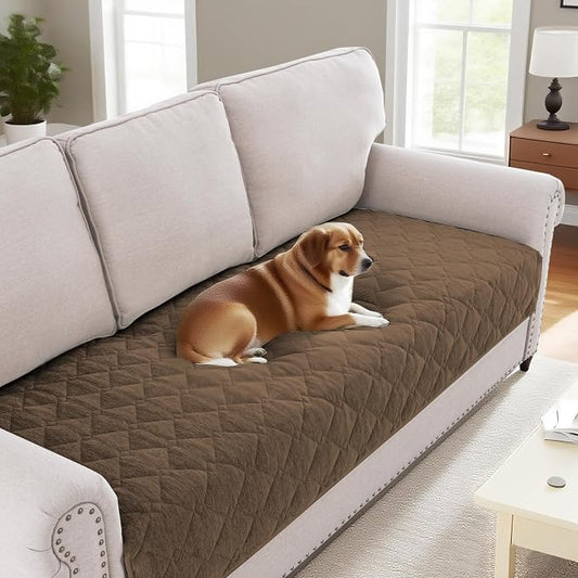 H.VERSAILTEX Couch Cover Chenille Pet Fuzzy Sofa Covers for 3 Cushion Couch Anti Slip Washable Sofa Slipcovers with Strap Soft Couch Protector Cover for Dogs Cats Kids(34.5" x 82", Coco Mocha) by HVERSAILTEX