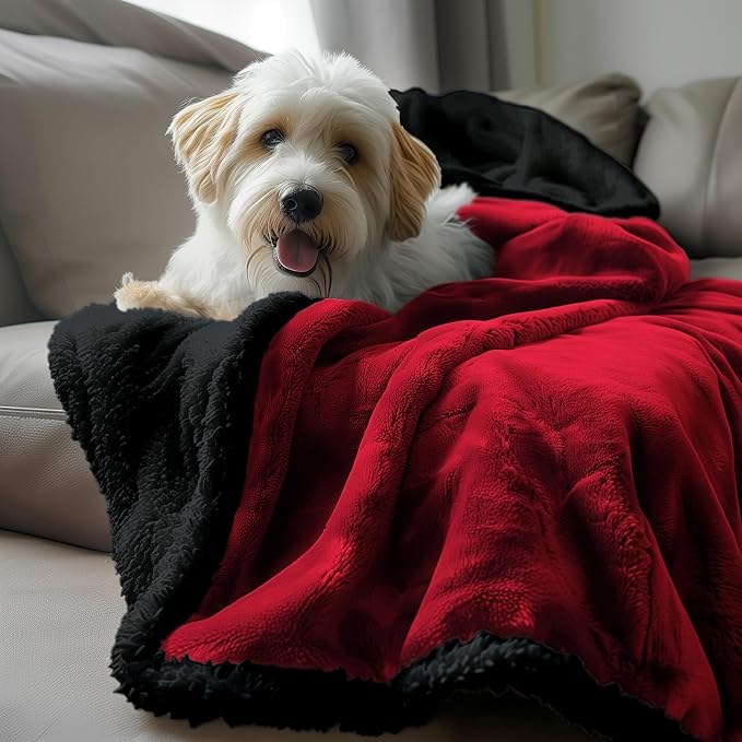 Waterproof Queen Size Blanket - Sherpa Fleece Reversible Throw, Soft Warm Leak-Proof Bed & Couch Protector for Kids, Pets & Everyday Spills (Velvet Red/Obsidian Black, Queen 90x90) - Image 7