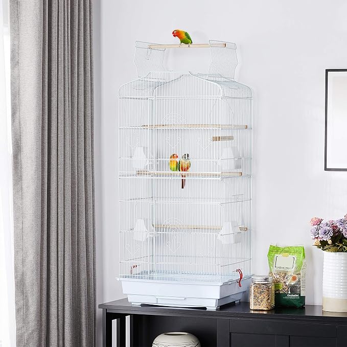 Yaheetech 41'' Open Top Medium Size Quaker Parrot Bird Cage Cockatiel Indian Ring Neck Sun Parakeet Green Cheek Conures Lovebird Budgie Canary Finch Parrotlet Bird Cage, White - Image 2