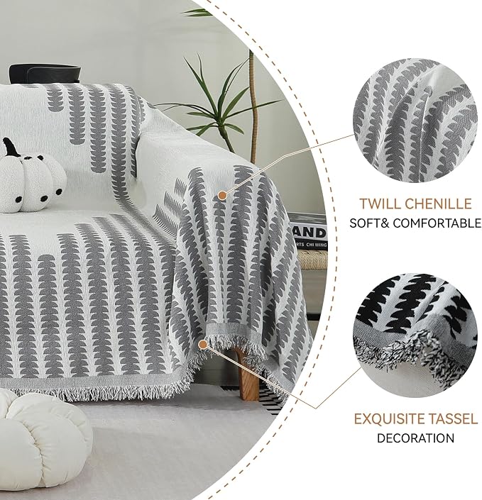 Deep Dream Boho Couch Cover Blanket, Soft Chenille Sofa Covers for 3 Cushion Couch, Sofa Slipcovers Washable Living Room Furniture Protector for Dogs Pets (Grey, 71"x134") - Image 4