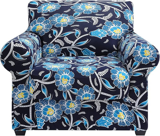 hyha Stretch Couch Covers, Chair/Sofa Covers, Armchair Slipcover for Dogs | Floral Pattern, Printed, 2 Pieces, Separate Couch Cushion Slipcover, Soft Chair Cover with Elastic Bottom for Pets (Armchair) by hyha