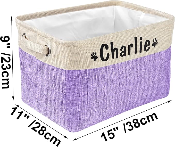 PET ARTIST Collapsible Dog Toy Storage Basket Bin with Personalized Pet's Name - Rectangular Storage Box Chest Organizer for Toys, Coats, Clothing & Accessories, Purple - Image 6