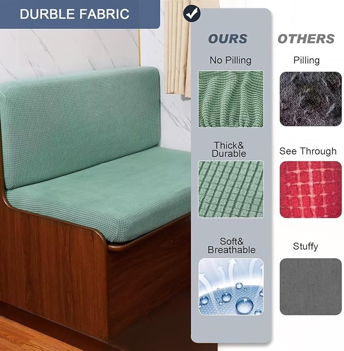 NILUOH RV Dinette Cushion Covers,Jacquard Camper Cushion Slipcovers Replacement Sofa Cushions Washable Loveseat Slipcovers for Travel Trailer Couch (2 Bench Cover & 2 Backrest Cover, Army Green) - Image 4