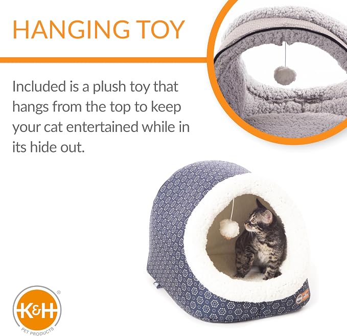 K&H Heated Cat Bed, Thermo-Pet Cave Indoor, Safety Listed, 4W, Navy/Geo | Removable Waterproof Cat Heating Pad, Heated Pet Bed for Dogs & Cats, Covered Cave Pet Tent, Collapsible, Machine Washable - Image 5