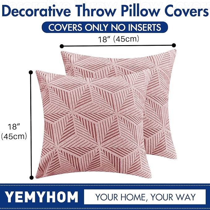 YEMYHOM Pack of 2 Throw Pillow Covers 18 x 18 Inch High Stretch Jacquard Pillowcase for Couch Sofa Living Room Home Decor, Pink - Image 7