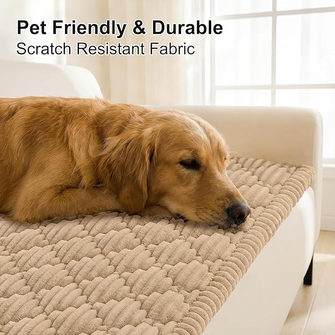 Smiry Couch Cover for Dogs Washable, Non Slip Fuzzy Pet Sofa Protector | Soft Thick Furniture Cover for Sofa, Loveseat and Sectional, Scratch & Pet Hair Resistant (Khaki, 27.6" x 70.9") - Image 3