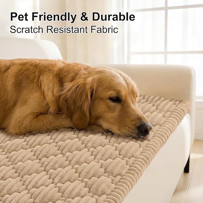 Smiry Couch Cover for Dogs Washable, Non Slip Fuzzy Pet Sofa Protector | Soft Thick Furniture Cover for Sofa, Loveseat and Sectional, Scratch & Pet Hair Resistant (Khaki, 35.4" x 70.9") - Image 3