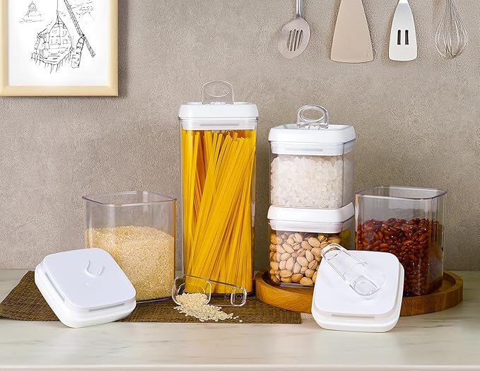 Felli Flip Tite Storage Container with Built-In Spoon & Airtight Lid 5” Large-M Ring Flip Top, Stackable Acrylic Canister for Sugar Flour Powder, Kitchen Pantry Organizer (1.8qt), 2 spoons - Image 7