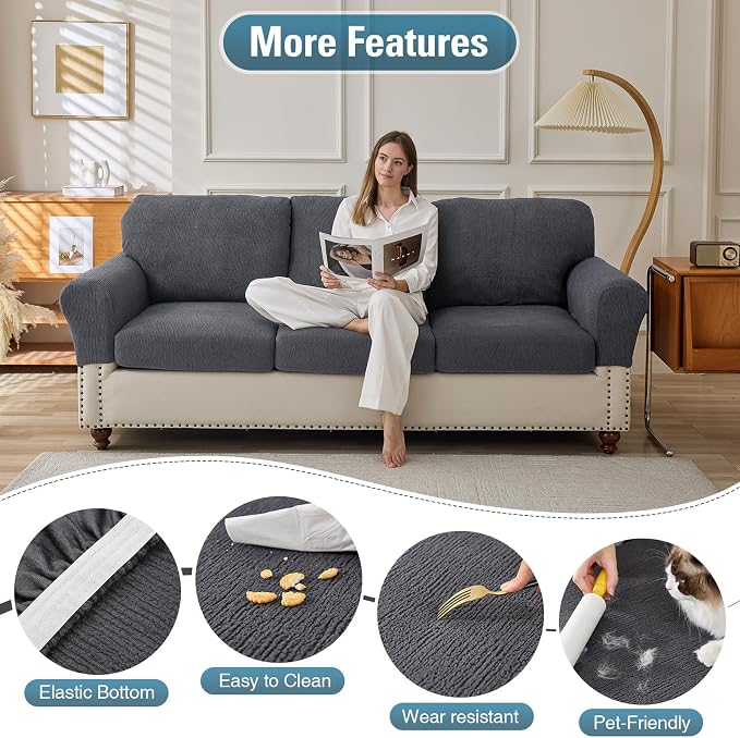 Couch Cushion Covers Loveseat Cover or 2 Seat Sofa Cover Stretch Couch Cover Washable Soft Seat Covers Furniture Protector Sofa Slipcovers for Pets(Dark Grey, Loveseat Cover) - Image 3