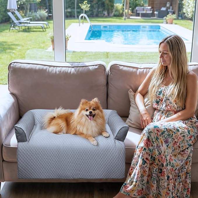 GGIB Cooling Dog Bed Mat with Bolster Pillow Washable Dog Couch Cover Breathable Summer Pet Couch Bed Protector Indoor(Small, Cooling Grey) - Image 2