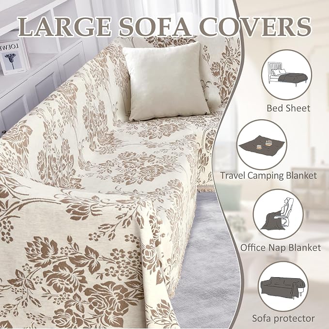 1OO% Waterproof Sectional Couch Covers for Dogs L Shaped Corner Sofa Cover Washable Chenille Sofa Slipcovers Blanket Modern Jacquard Pet Furniture Protector (91"x252", Khaki & Ivory White) - Image 9