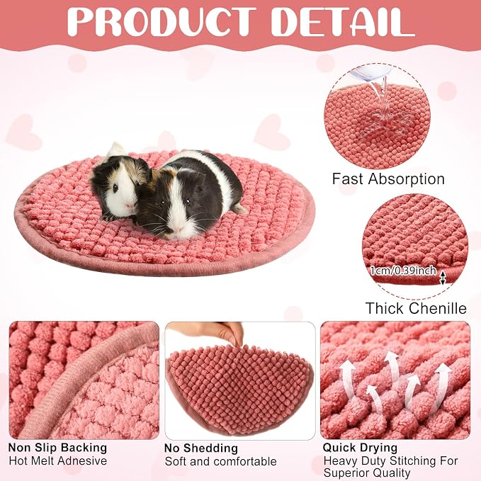 Amylove 4 Pcs Guinea Pig Cage Liner 7.8 Inch Round Washable Chenille Pee Pads Pet Dog Cat Bedding Training Mat Reusable for Small Animals Puppy Bunny Hamster Chinchilla - Image 3