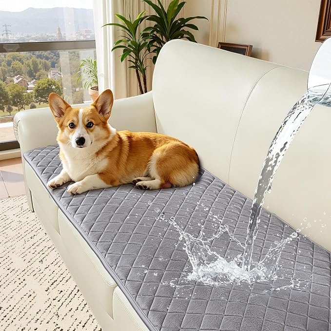 ALIECOM Sofa Cover Waterproof Couch Cover for Dogs Washable Velvet Sofa Slipcovers for 3 Cushion Couch Pet Friendly Non Slip Living Room Furniture Protector (Grey, 27.6" x 70.9") by ALIECOM
