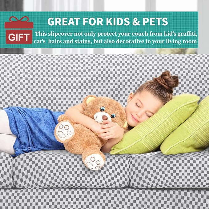 YEMYHOM Latest Checkered 4 Pieces Couch Covers for 3 Cushion Couch High Stretch Thickened Sofa Cover for Dogs Pets Living Room Elastic Slipcovers (Black and White Checkered), 71"-91"(3 Cushions) - Image 3