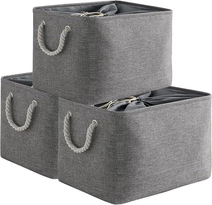 TheWarmHome Storage Basket for Organizing - 16x12x12 inch 3 Pack Fabric Storage Cubes, Cube Storage Bin for Shelves Closet Organizer Cloth Gift Toy (Grey) by TheWarmHome