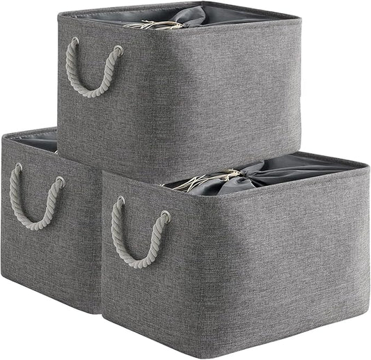 TheWarmHome Storage Basket for Organizing - 16x12x12 inch 3 Pack Fabric Storage Cubes, Cube Storage Bin for Shelves Closet Organizer Cloth Gift Toy (Grey) by TheWarmHome
