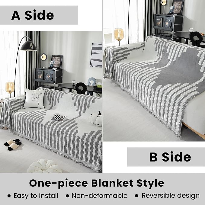 Couch Covers for Sectional Sofa, Washable Thick Chenille Sofa Covers for 2 Cushion, Multi-Use Sofa Slipcover for Dogs Pets, Reversible Modern Furniture Protector(71" x 134", Grey) - Image 2