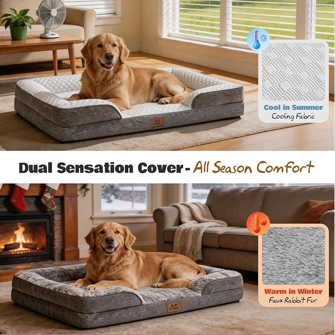 Orthopedic Extra Large Dog Bed with 2 Pack Removable Washable Covers - Soft Plush & Cooling Surface, Waterproof Dog Bed 44 Inch Pet Bed with Egg-Crate Foam and Non-Skid Bottom - Image 2
