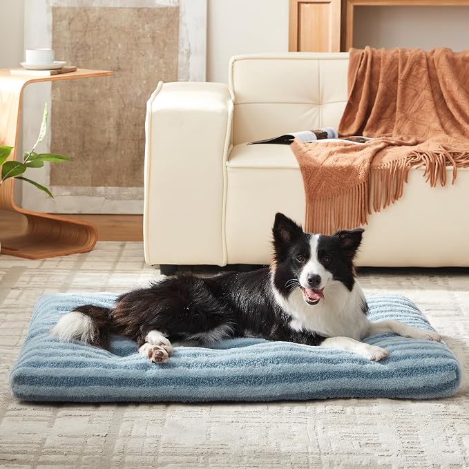 FURTIME Washable XL Dog Bed for Extra Large Dogs, Deluxe Dog Crate Beds | Comfy Fluffy Kennel Pad Anti-Slip Pet Sleeping Mat, Machine Washable Dogs Pillow, 40"x27"x3.5", Blue - Image 9